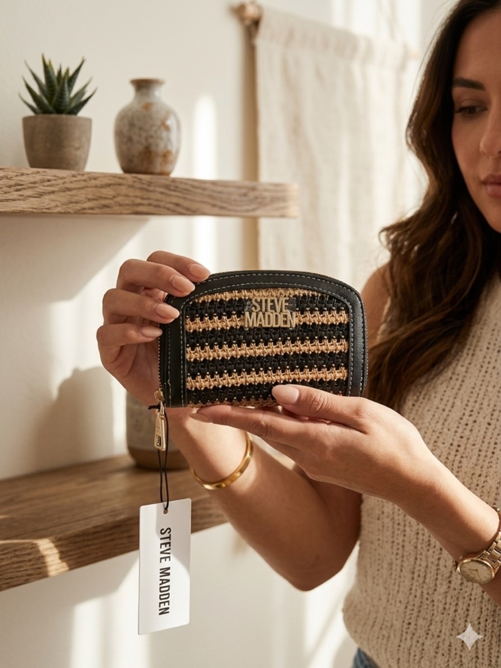 Steve Madden Black Multi Zip Around Wallet